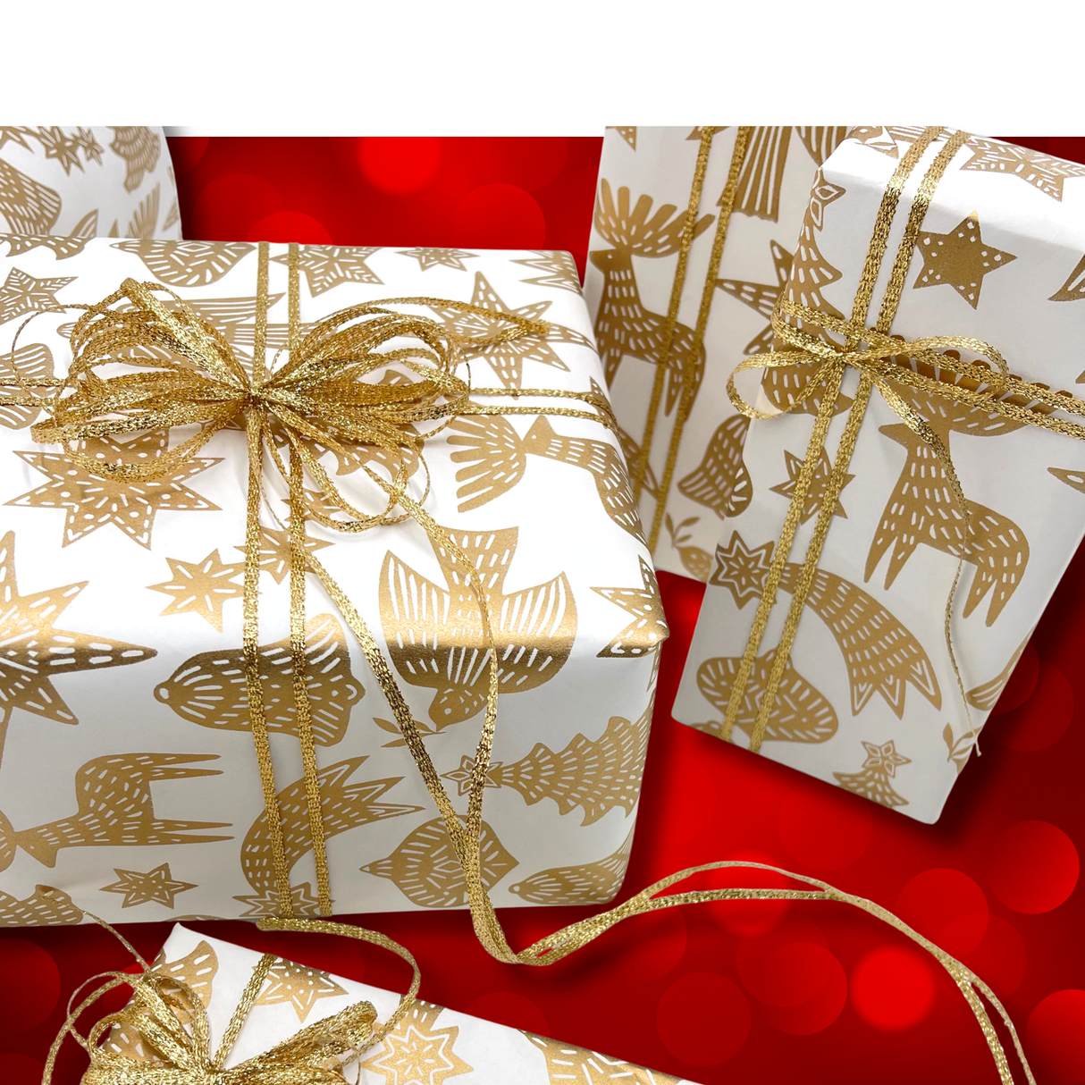 Xmas Gold Gift Wrapping Paper – 80gsm, 60cm Wide | Festive Christmas Wrap