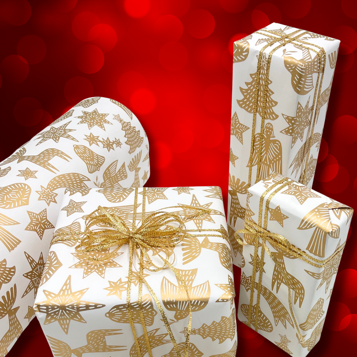 Xmas Gold Gift Wrapping Paper – 80gsm, 60cm Wide | Festive Christmas Wrap