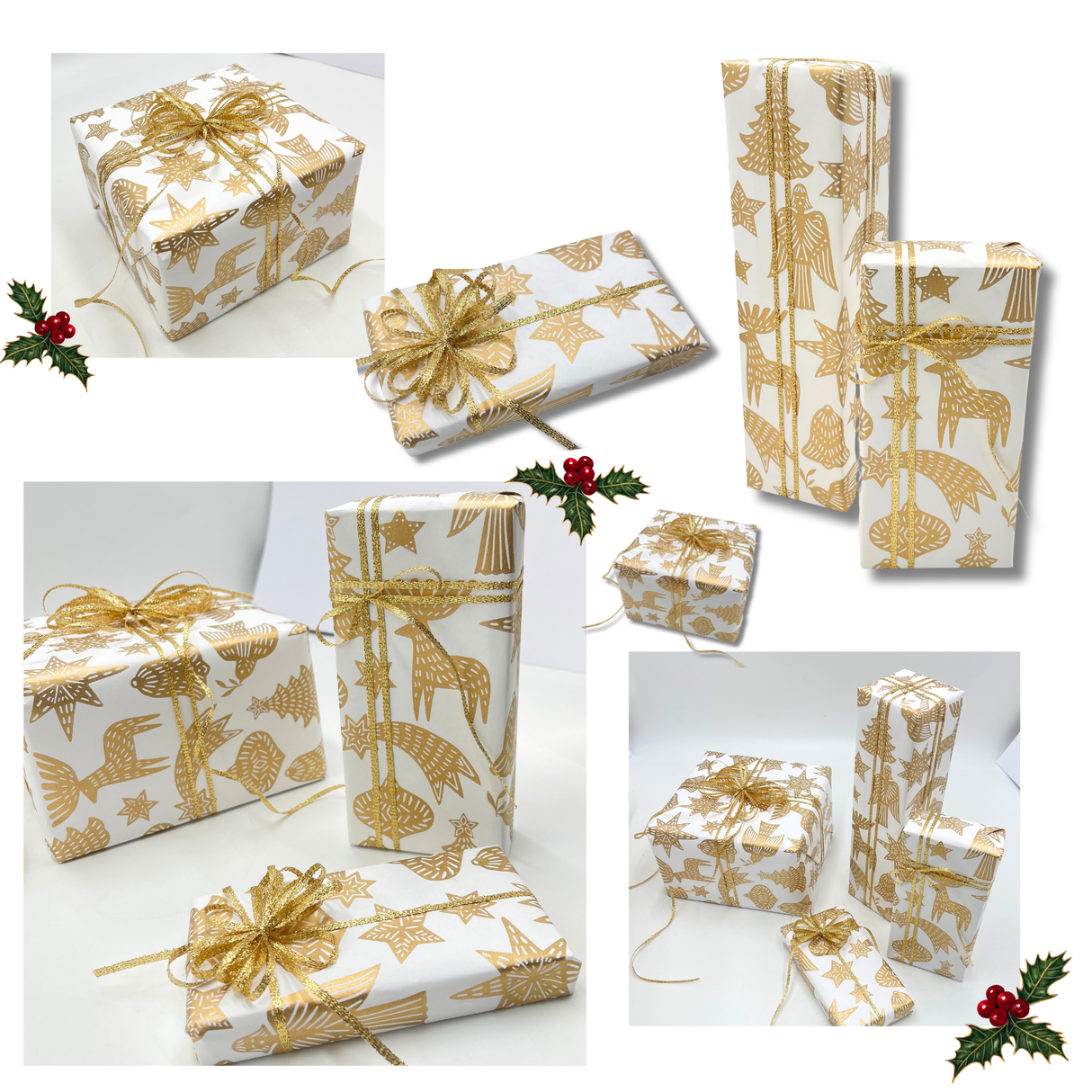 Xmas Gold Gift Wrapping Paper – 80gsm, 60cm Wide | Festive Christmas Wrap