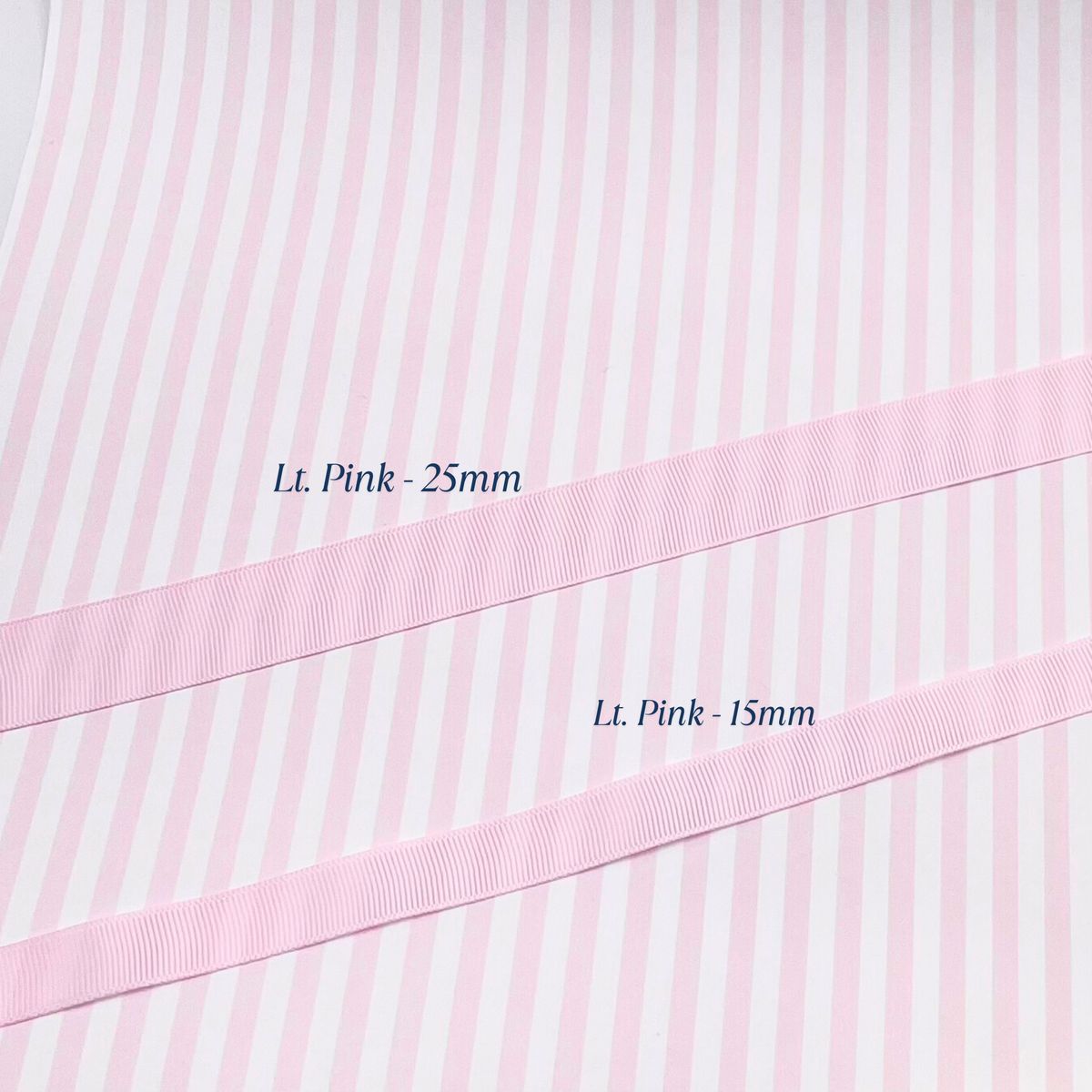 Light pink grosgrain ribbon in 15mm and 25mm widths for gift wrapping and crafts