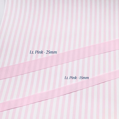 Light pink grosgrain ribbon in 15mm and 25mm widths for gift wrapping and crafts