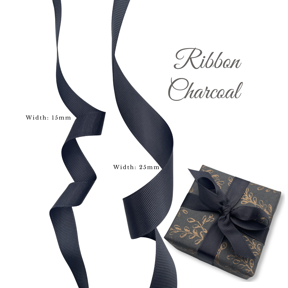 Charcoal Grosgrain Ribbon – 15mm or 25mm