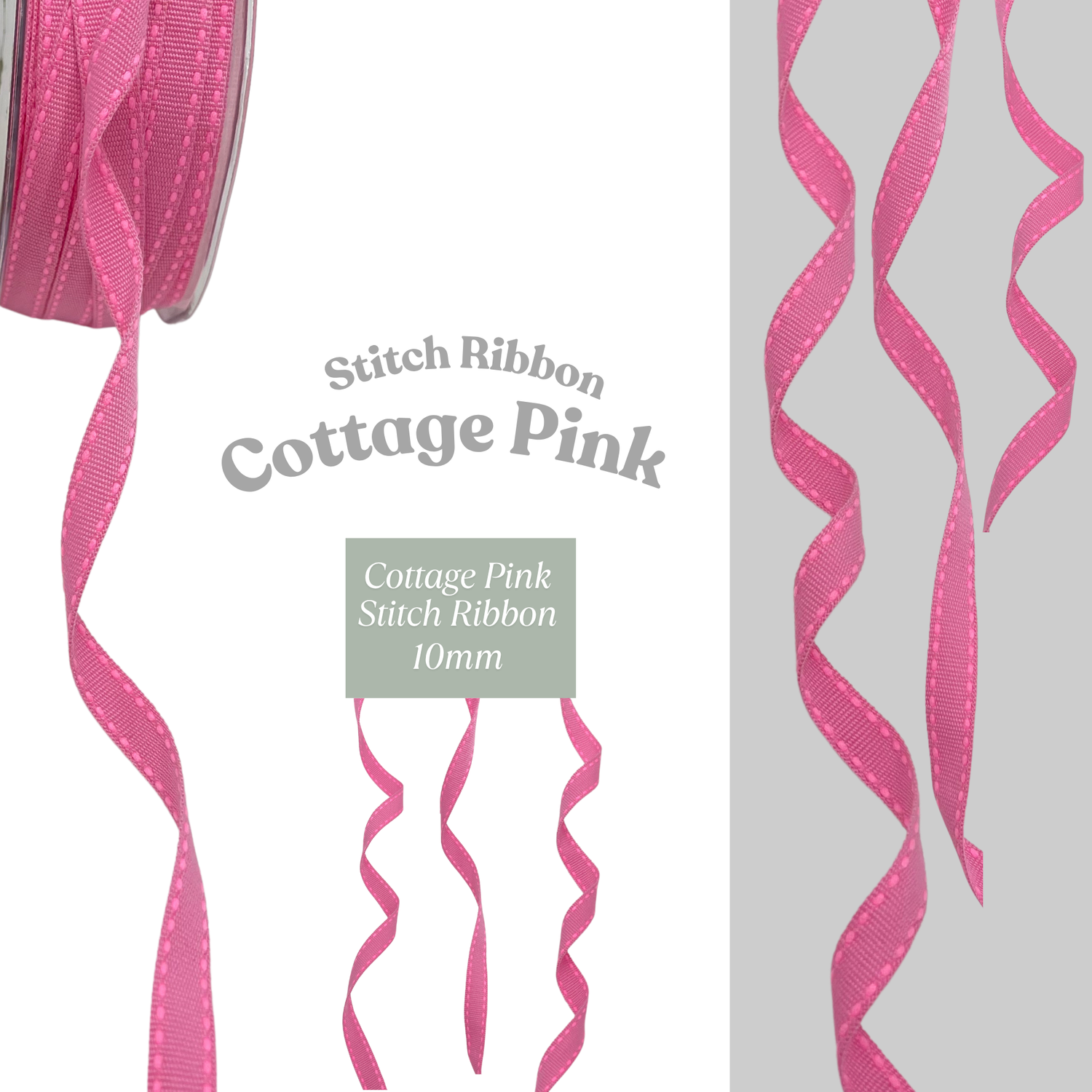Cottage Pink Stitch Ribbon – 10mm Gift Ribbon