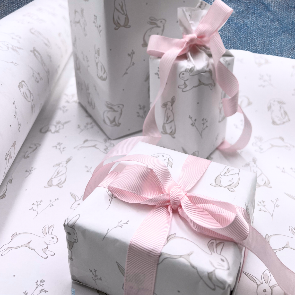 Cottontail Gift Wrapping Paper | Grey Bunny Design | 60cm Wide