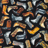 Cowboy Boots Black Fabric, Cotton Quilting Fabric, Timeless Treasures TT-C6307.Black