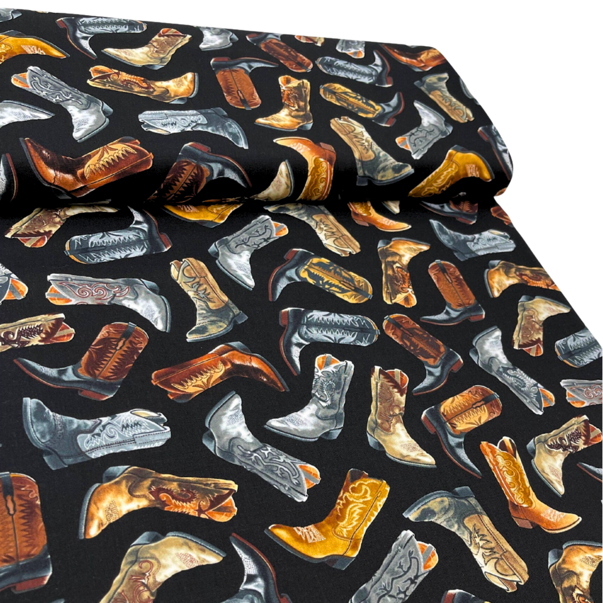 Cowboy Boots Black Fabric, Cotton Quilting Fabric, Timeless Treasures TT-C6307.Black
