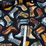 Cowboy Boots Black Fabric, Cotton Quilting Fabric, Timeless Treasures TT-C6307.Black