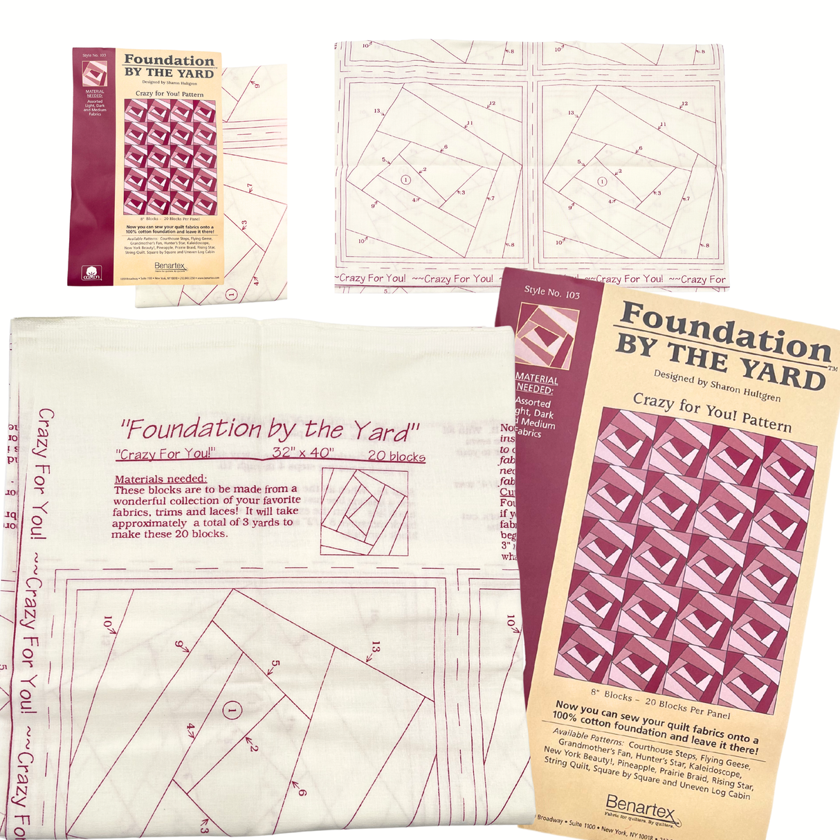 Foundation by the Yard Crazy for You – Benartex – Cotton Quilt Foundation Panel & Pattern – Style 103