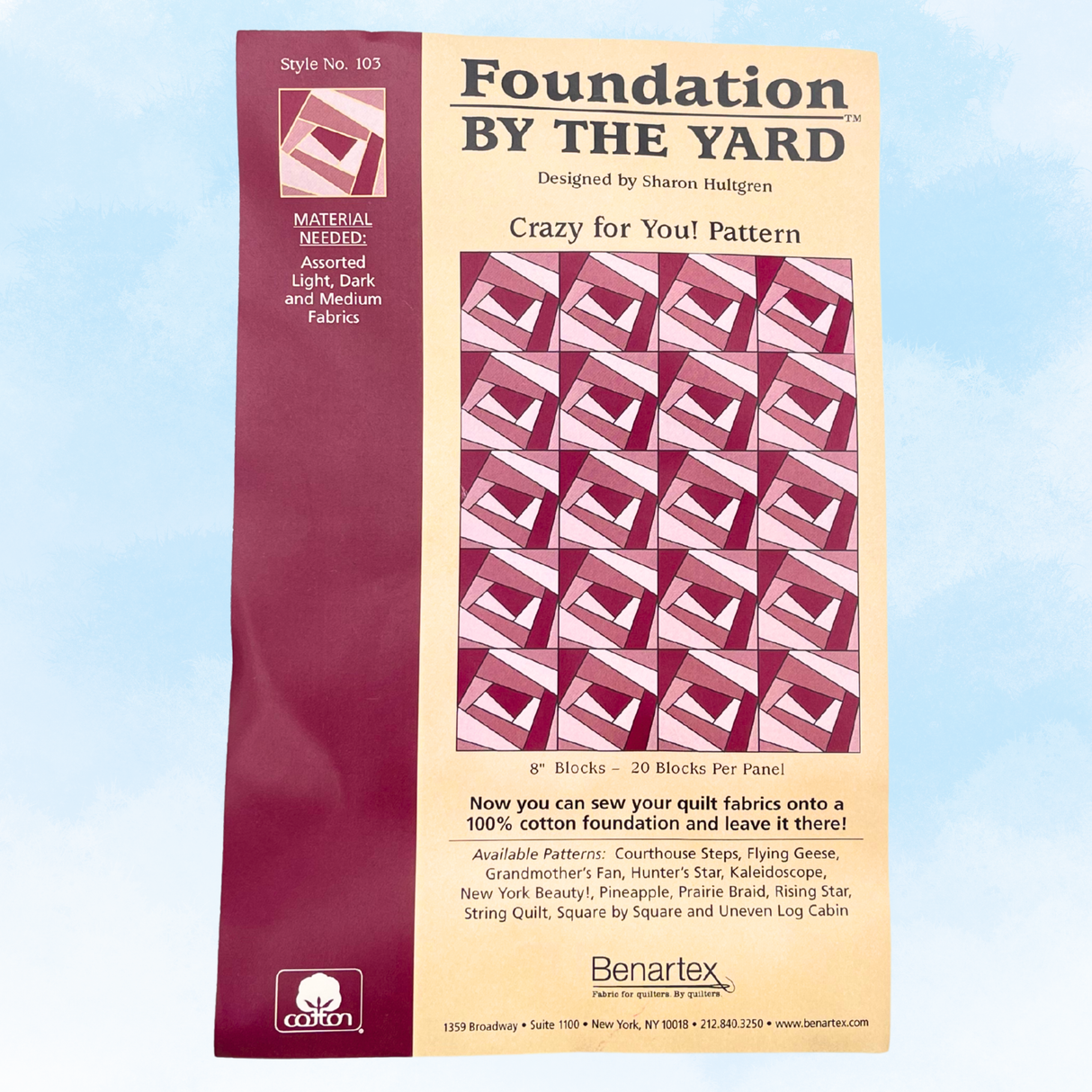 Foundation by the Yard Crazy for You – Benartex – Cotton Quilt Foundation Panel & Pattern – Style 103