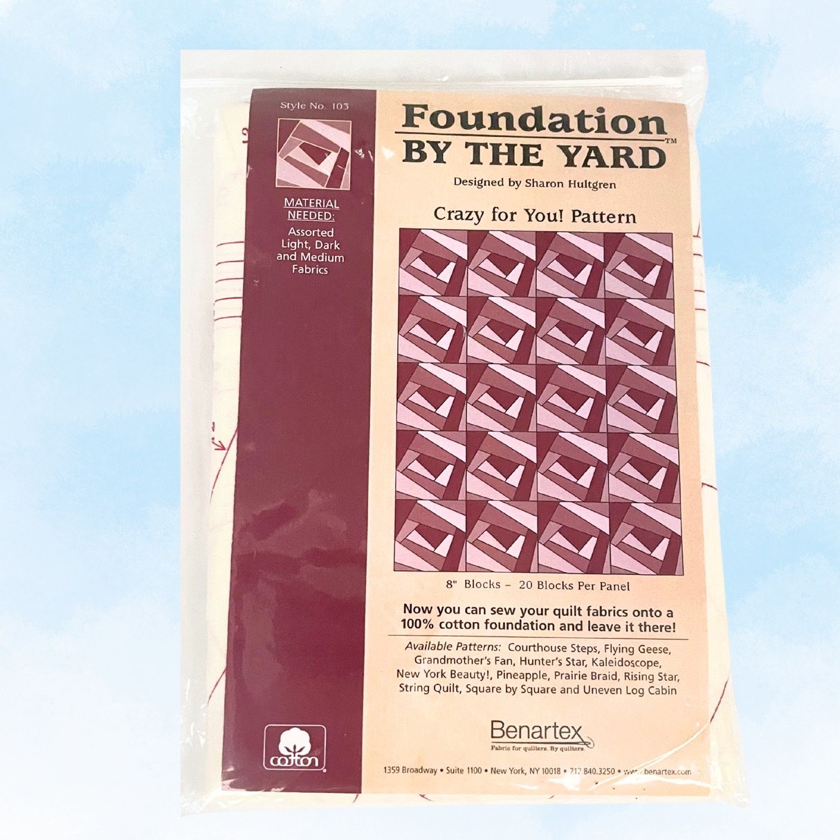 Foundation by the Yard Crazy for You – Benartex – Cotton Quilt Foundation Panel & Pattern – Style 103
