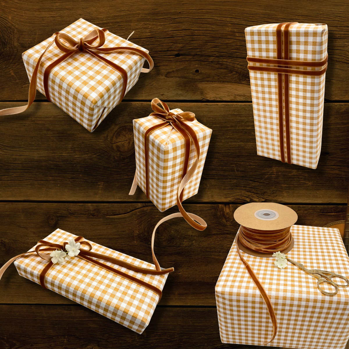 Gingham Rustic Gift Wrapping Paper – Mustard Check
