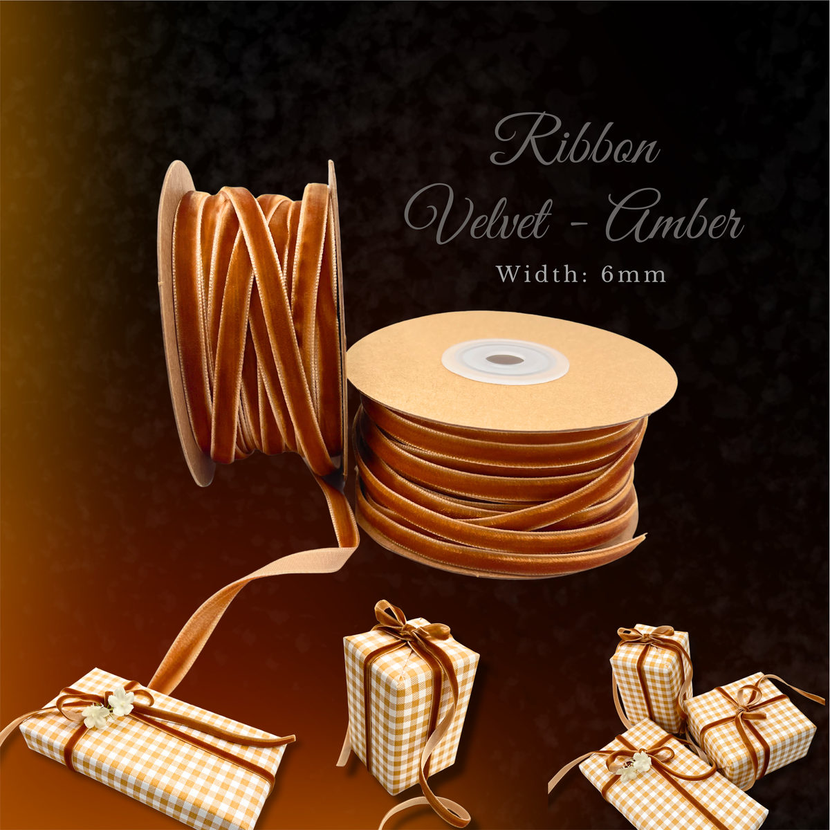 Velvet Amber Ribbon – 6mm Gift Wrapping Ribbon
