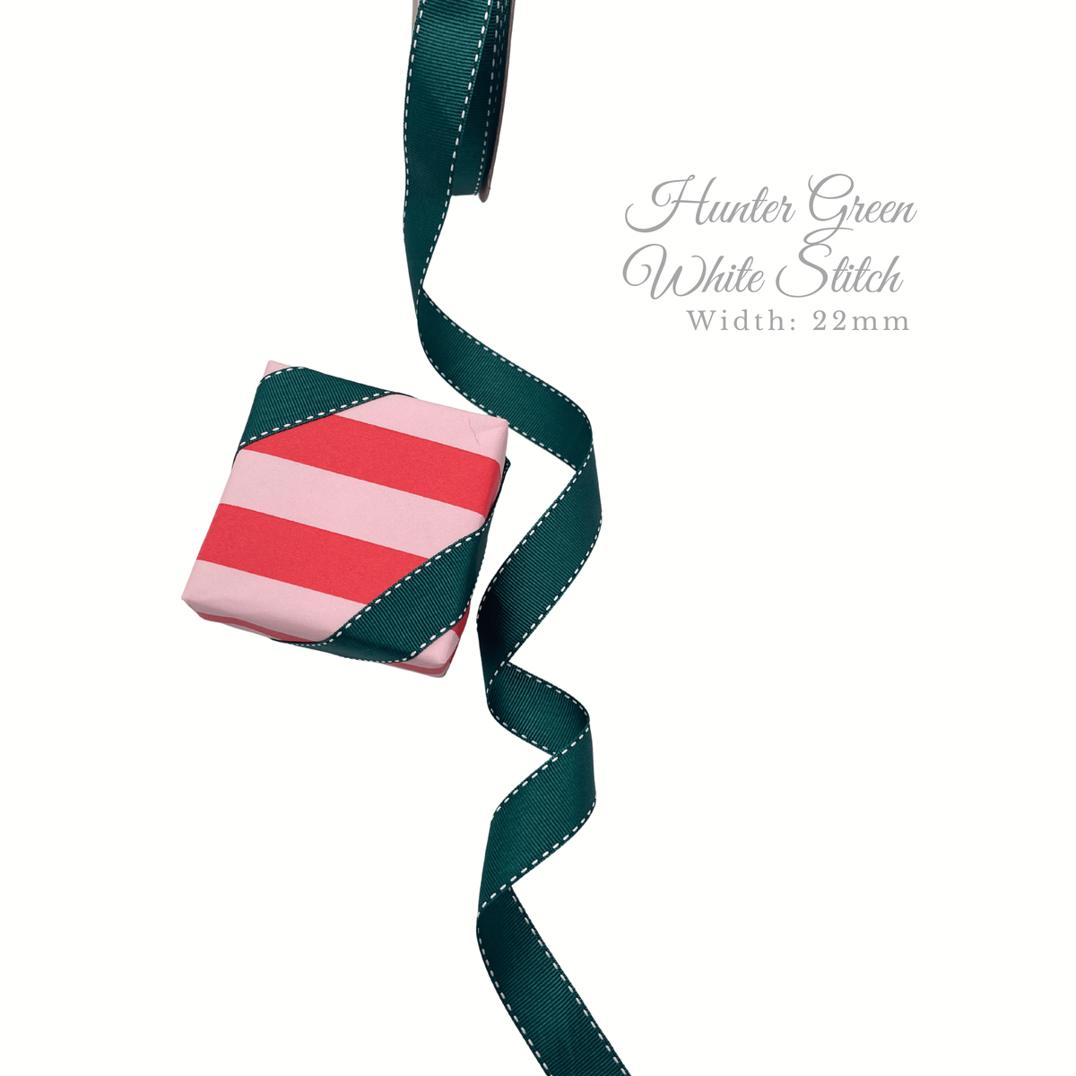 Hunter Green Stitch & Evergreen Grosgrain Gift Ribbon