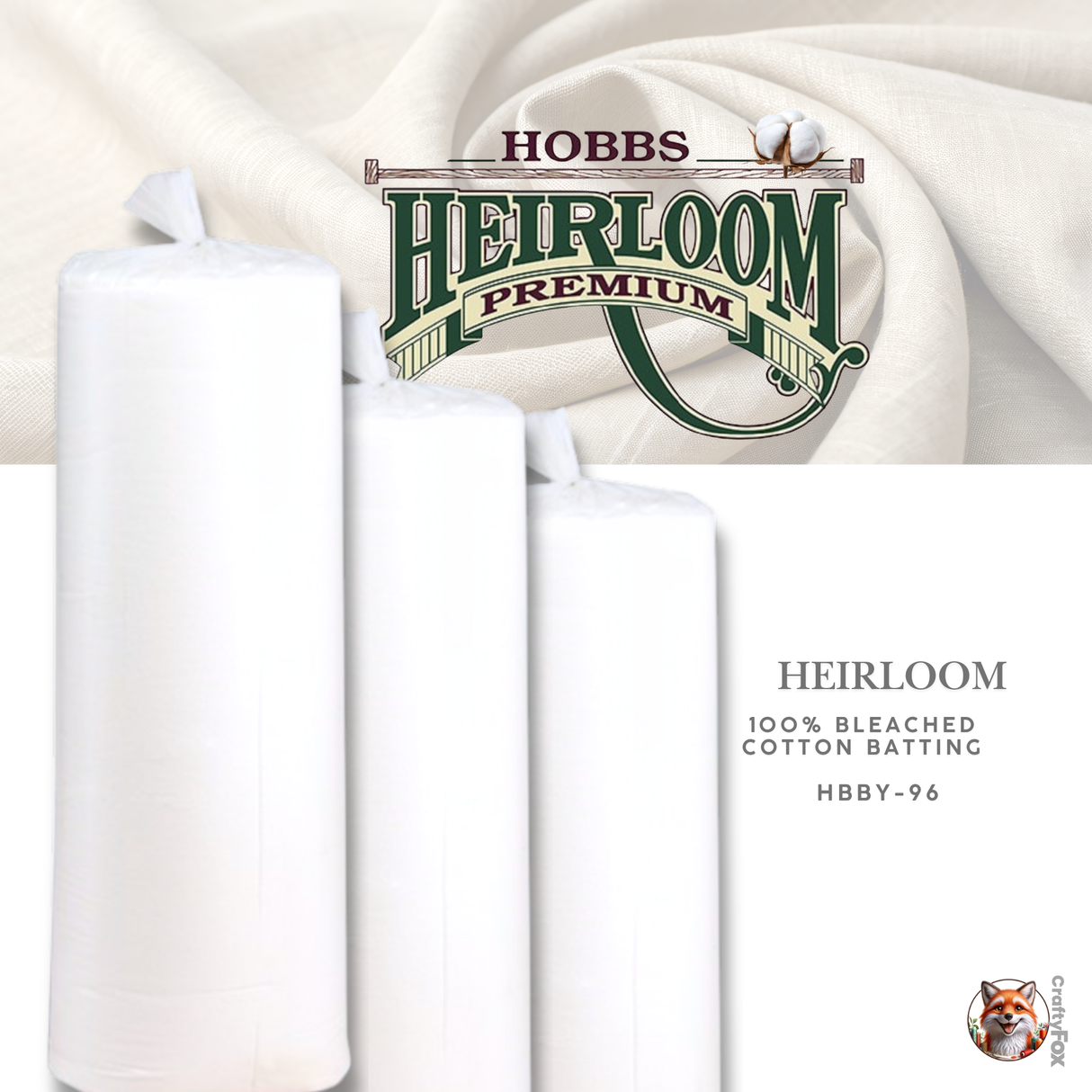 Hobbs Heirloom® Bleached 100% Cotton Batting – HBBY-96 (96" Wide)