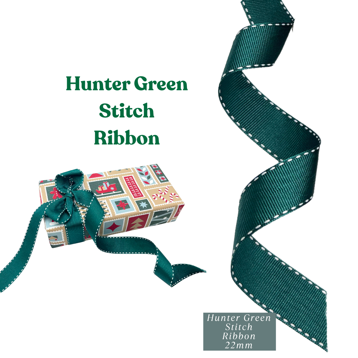 Hunter Strong Ribbon Hunter Green Stitch Ribbon – 22mm Grosgrain Ribbon – Crafty Fox