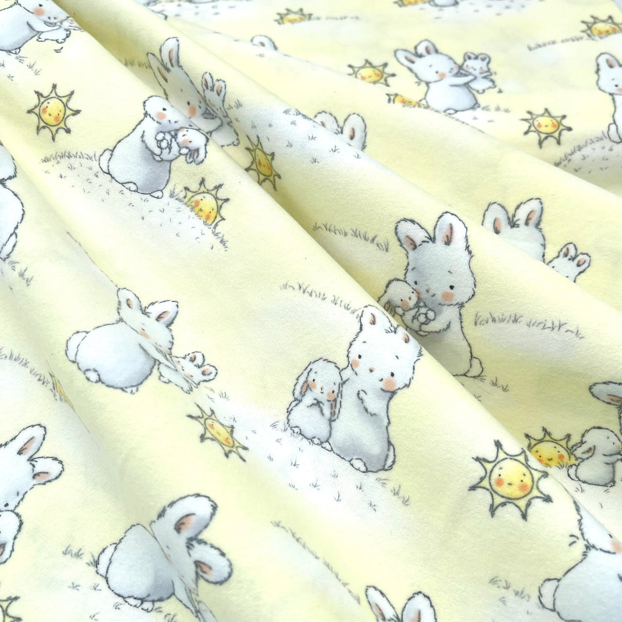 Bunnies Little Ones with Sunshine - Timeless Treasures - Cotton Flannel Fabric - End of Bolt