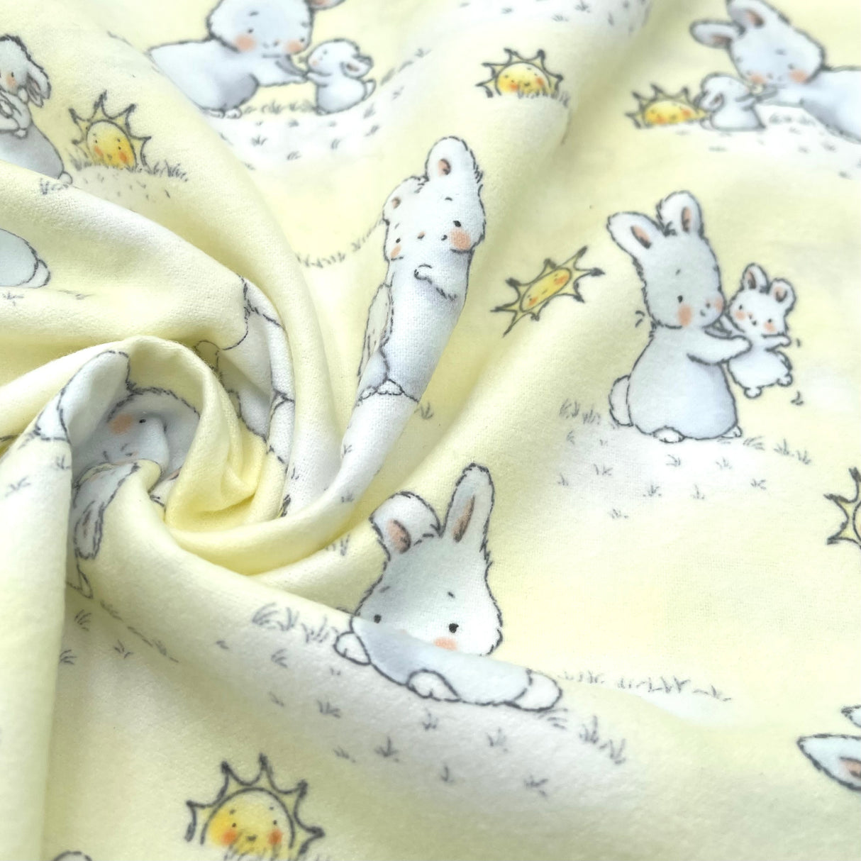 Bunnies Little Ones with Sunshine - Timeless Treasures - Cotton Flannel Fabric - End of Bolt