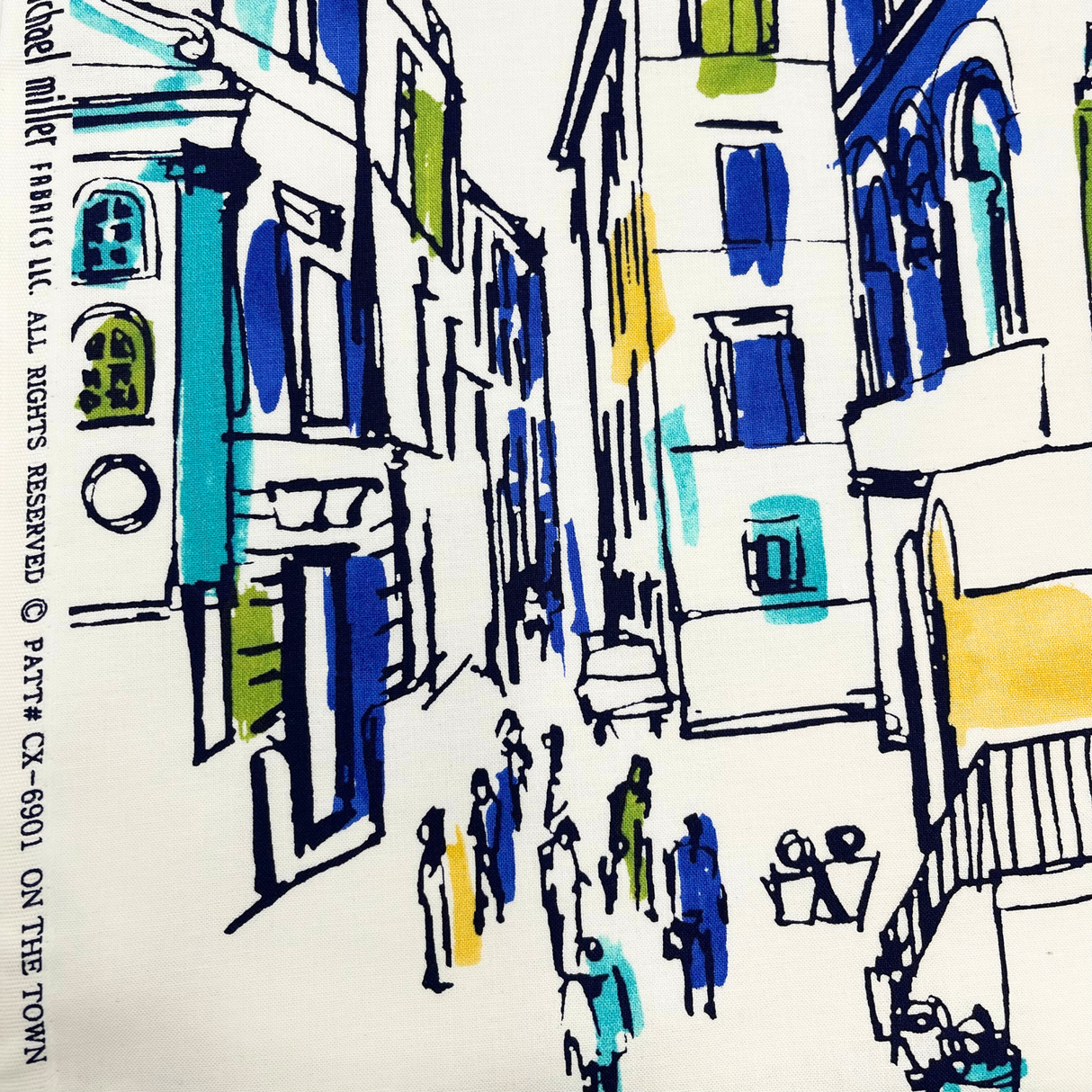 On the Town Fabric – Blue, 100% Cotton Quilting Fabric by Michael Miller