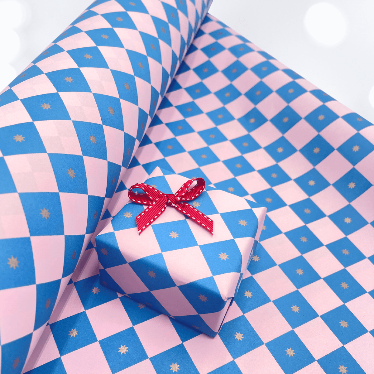 Checkerboard Gift Wrapping Paper – Electric Blue & Pink