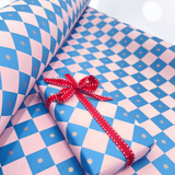 Checkerboard Gift Wrapping Paper – Electric Blue & Pink