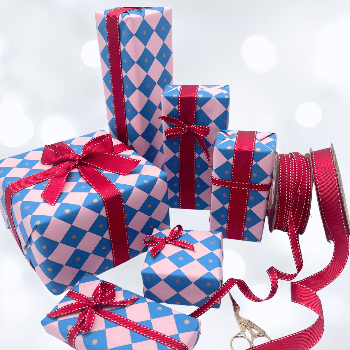 Checkerboard Gift Wrapping Paper – Electric Blue & Pink