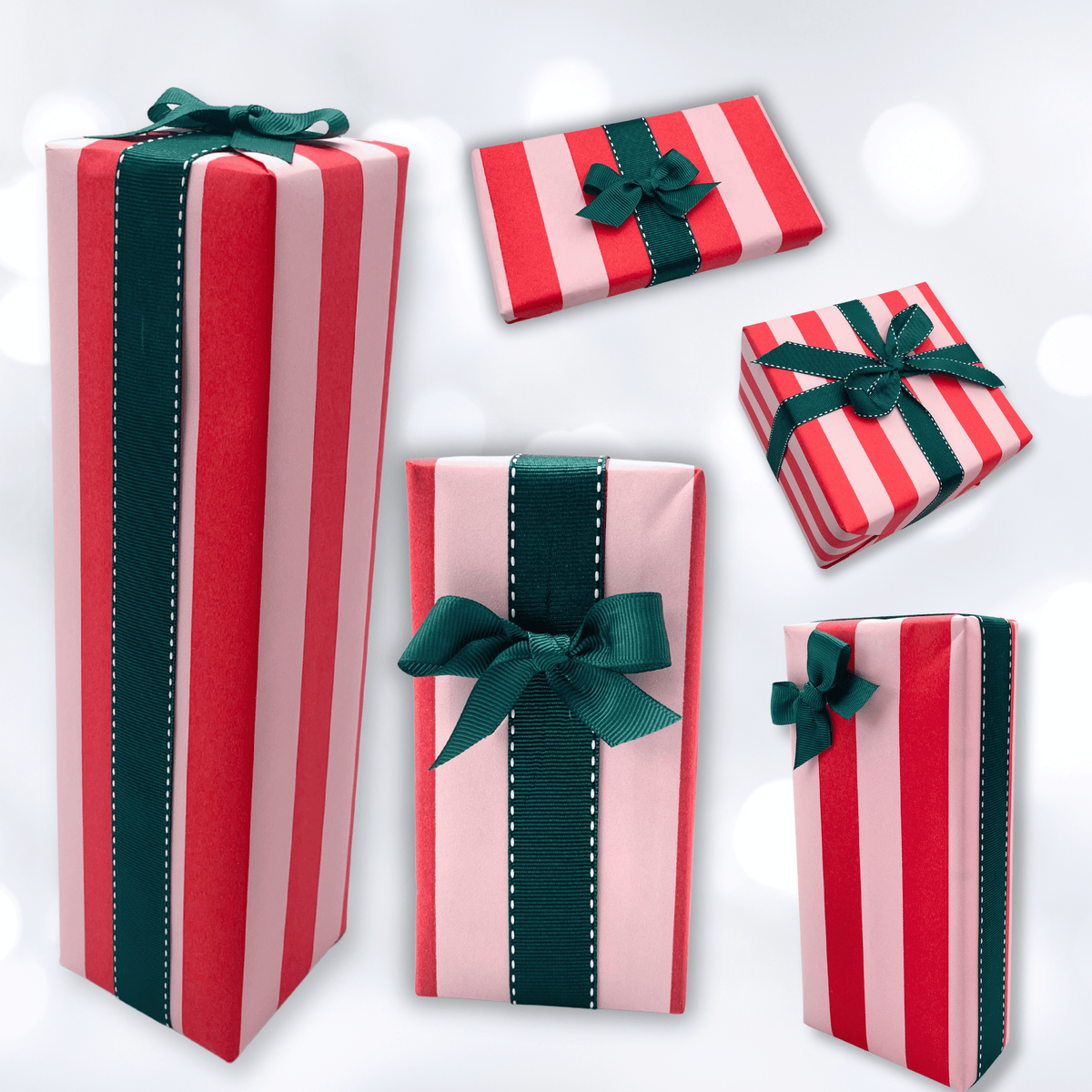 Pavilion Poppy Christmas Wrapping Paper – Red & Pink Stripes