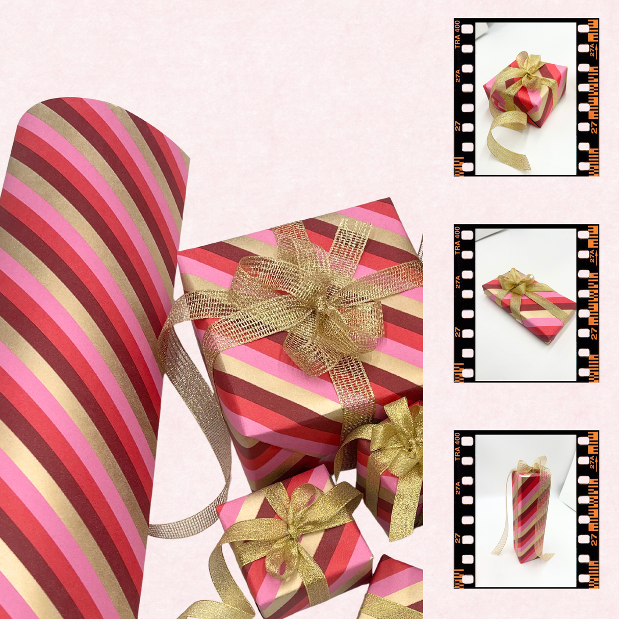 Peppermint Pink Gift Wrapping Paper – 80gsm 60cm Wide | Festive Christmas Wrap