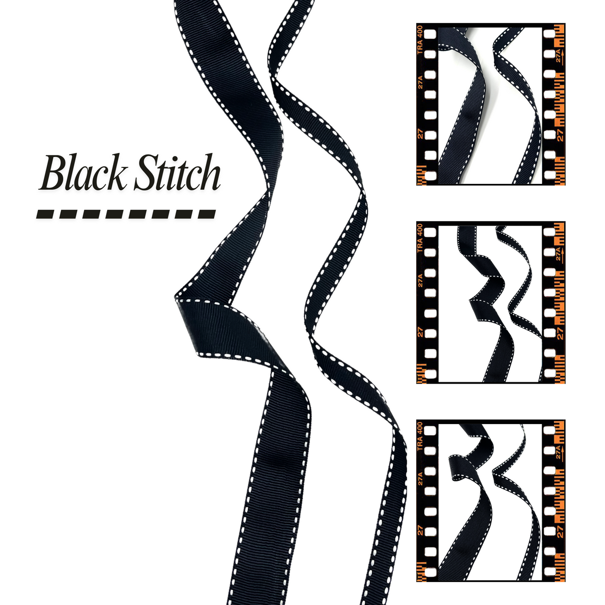 Grosgrain Ribbon Black Stitch – 10mm or 22mm