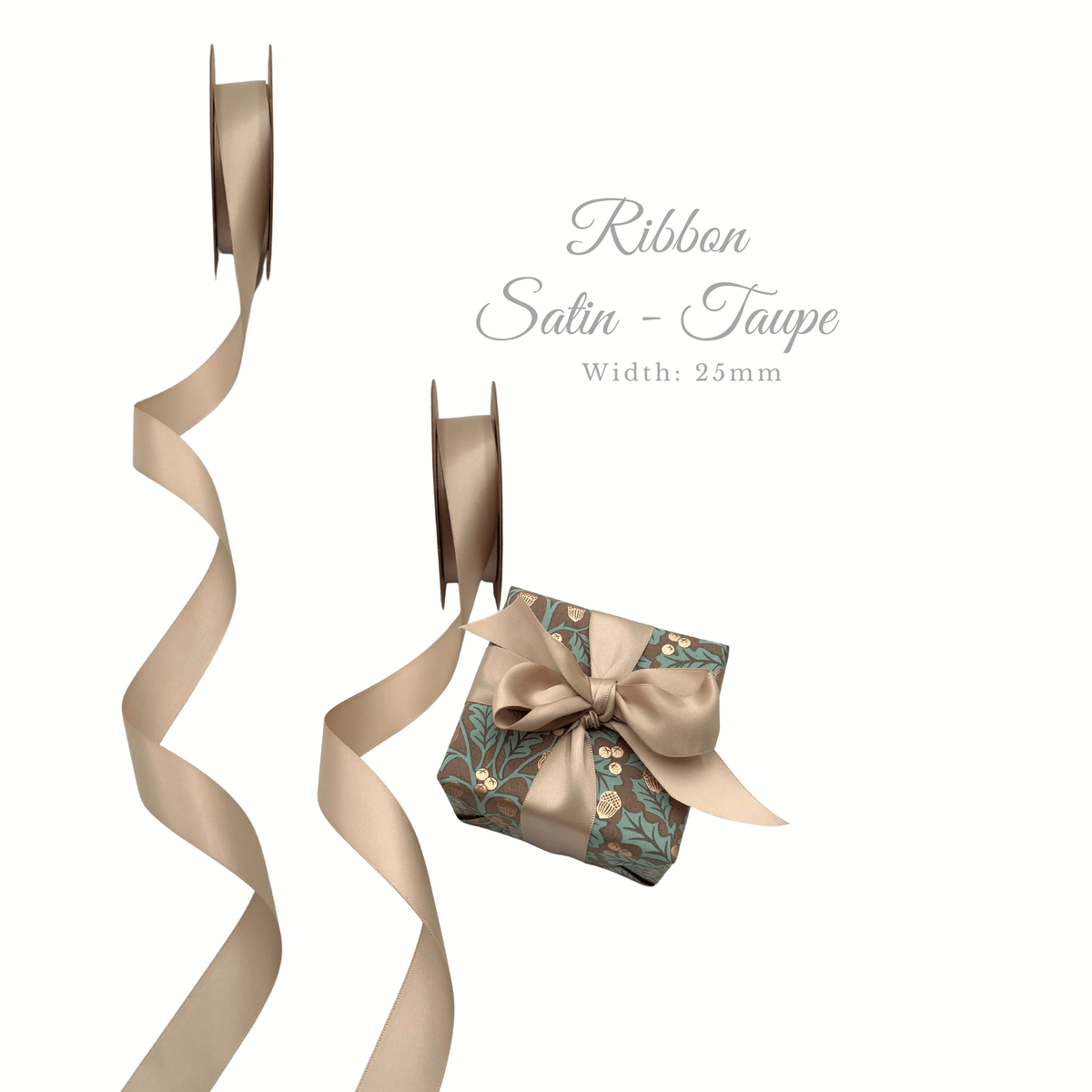 Satin Double Sided Taupe Ribbon – 25mm Gift Ribbon
