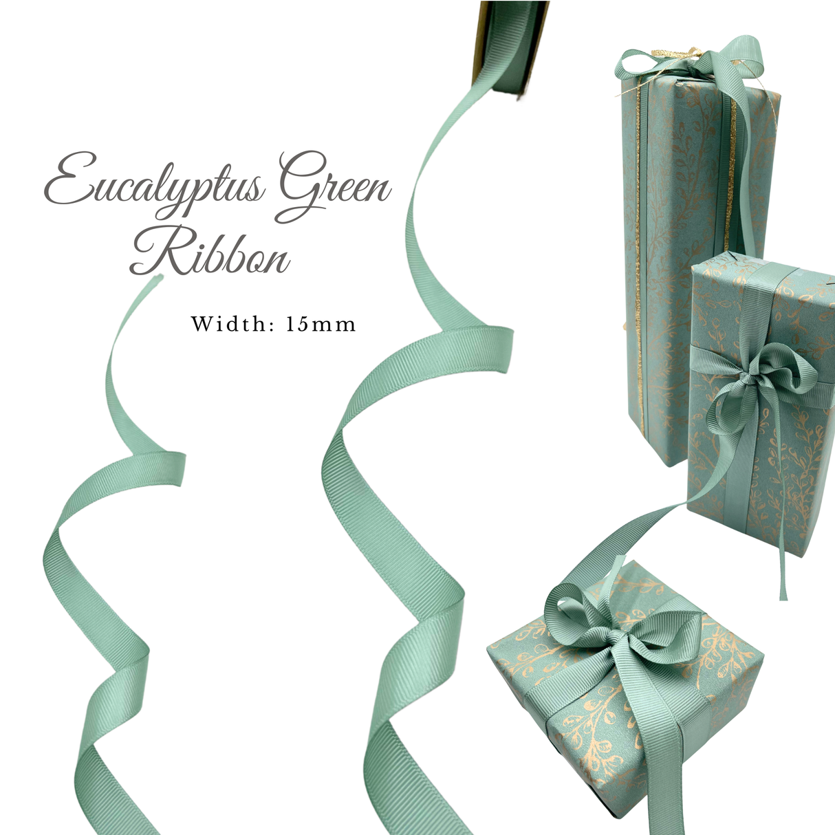 Eucalyptus Green Grosgrain Ribbon – 15mm Gift Ribbon
