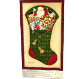 Santa’s Here Green Fabric Panel, Christmas Stocking by Benartex BT6070.45