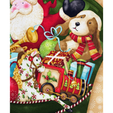 Santa’s Here Green Fabric Panel, Christmas Stocking by Benartex BT6070.45