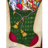 Santa’s Here Green Fabric Panel, Christmas Stocking by Benartex BT6070.45