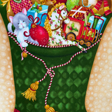Santa’s Here Green Fabric Panel, Christmas Stocking by Benartex BT6070.45