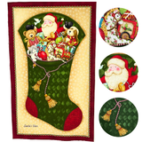 Santa’s Here Green Fabric Panel, Christmas Stocking by Benartex BT6070.45