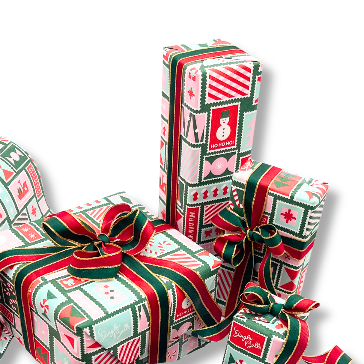 Poppy Pink Stamps Gift Wrapping Paper – 80gsm, 60cm Wide | Festive Christmas Wrap