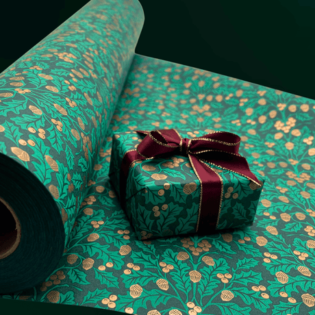 Xmas Harvest Green Gift Wrapping Paper – Acorn & Foliage Christmas Wrap