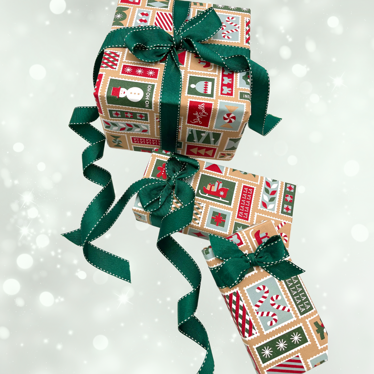 Xmas Stamps Ginger Gift Wrapping Paper – 80gsm, 60cm Wide | Festive Christmas Wrap