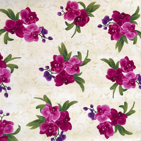 Floral Fabric, Orchid Cream Wild Orchid cotton quilting Fabric, Timeless Treasures Fabric C5649-Cream