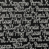 Animal Words Fabric, Possum, Crocodile, Koala, Kangaroo Aussie Mates by Henry Glass