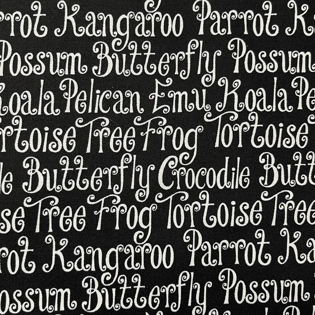 Animal Words Fabric, Possum, Crocodile, Koala, Kangaroo Aussie Mates by Henry Glass