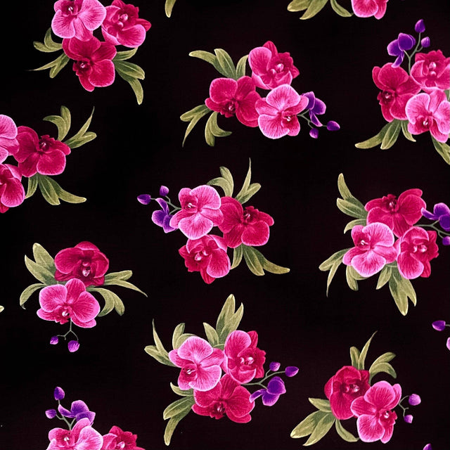 Orchid fabric Black, cotton quilting fabric, Wild Orchid Fabric, Timeless Treasures Fabric C5649.Black