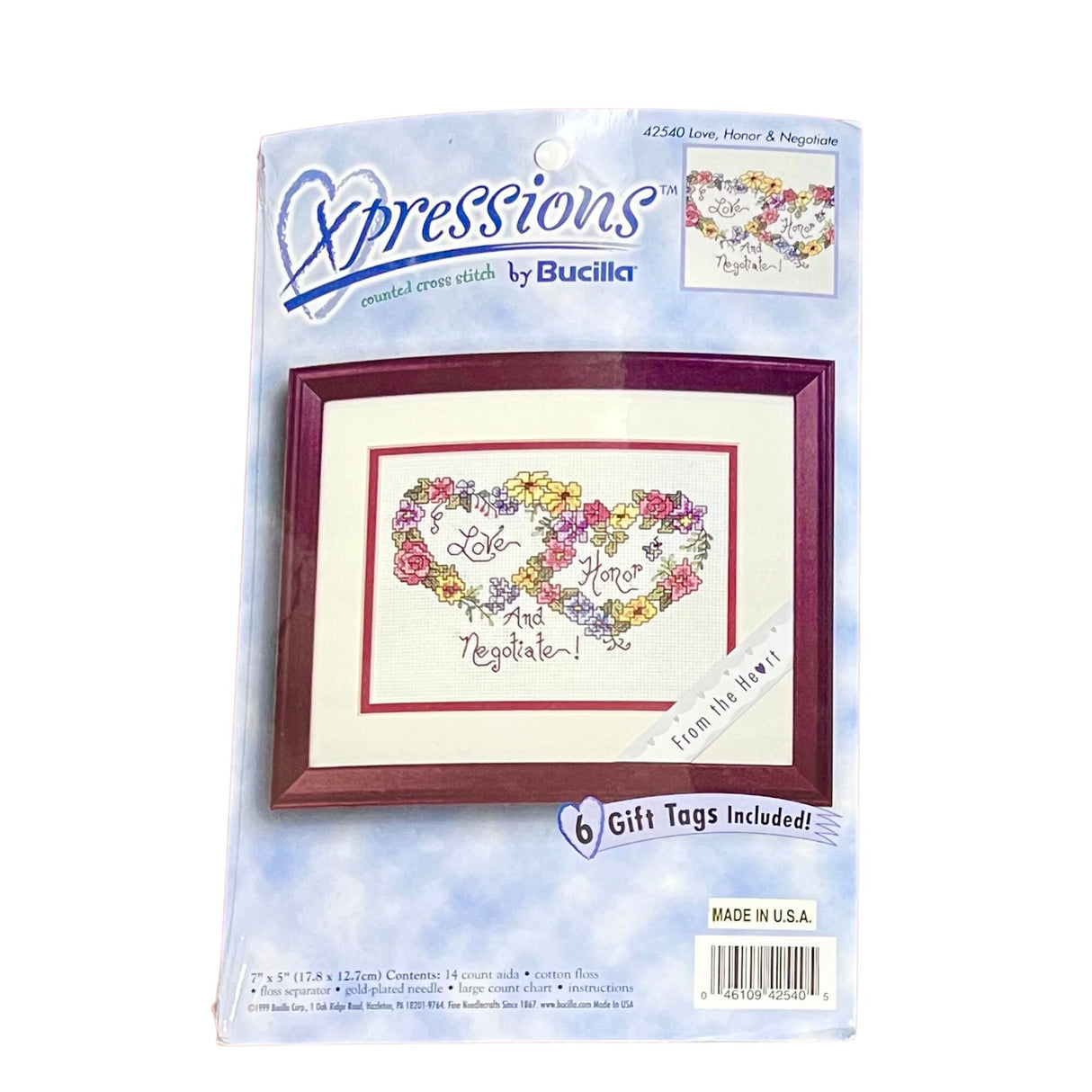 Cross Stitch Counted Kit Love Honor & Negotiate  Expressions Bucilla Kit - 42540