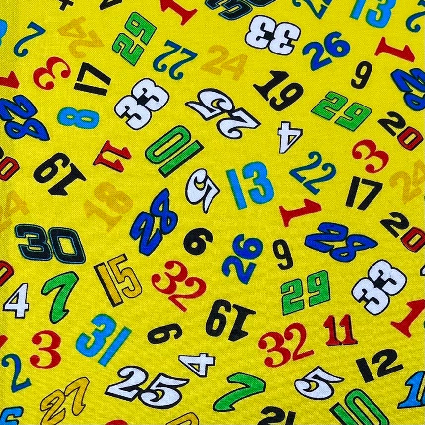 Number Fabric Fast Track Yellow Racing Cars Cotton Quilting fabric Henry Glass HG 1175-44