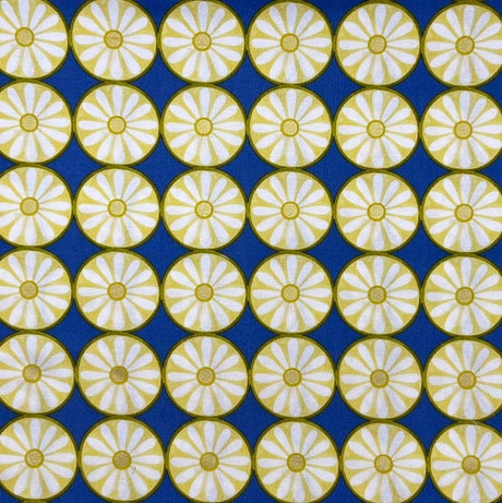 Daisy fabric tile, Yellow Blue floral fabric Michael Miller MD7127Blue