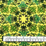 Snowflakes Fabric Christmas Splendor Medallions Gold, Green Yellow Cotton Quilting fabric Henry Glass HG8320M-66