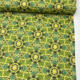 Snowflakes Fabric Christmas Splendor Medallions Gold, Green Yellow Cotton Quilting fabric Henry Glass HG8320M-66