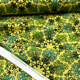 Snowflakes Fabric Christmas Splendor Medallions Gold, Green Yellow Cotton Quilting fabric Henry Glass HG8320M-66