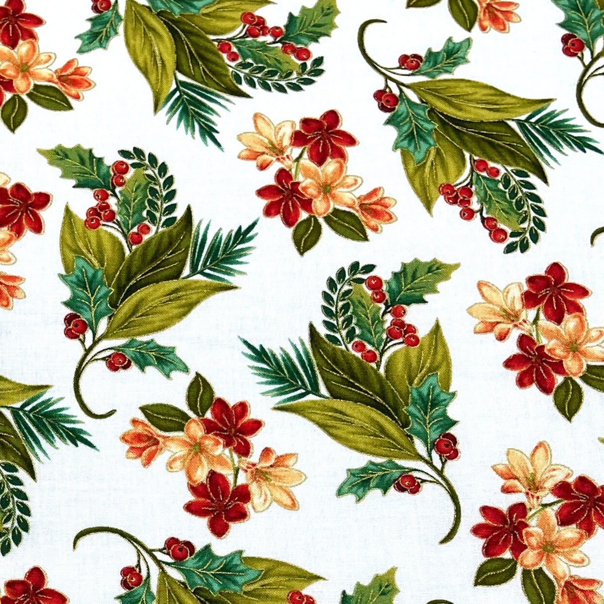 Christmas Splendor fabric Holly floral Cotton Quilting fabric Henry Glass HG8322M-44