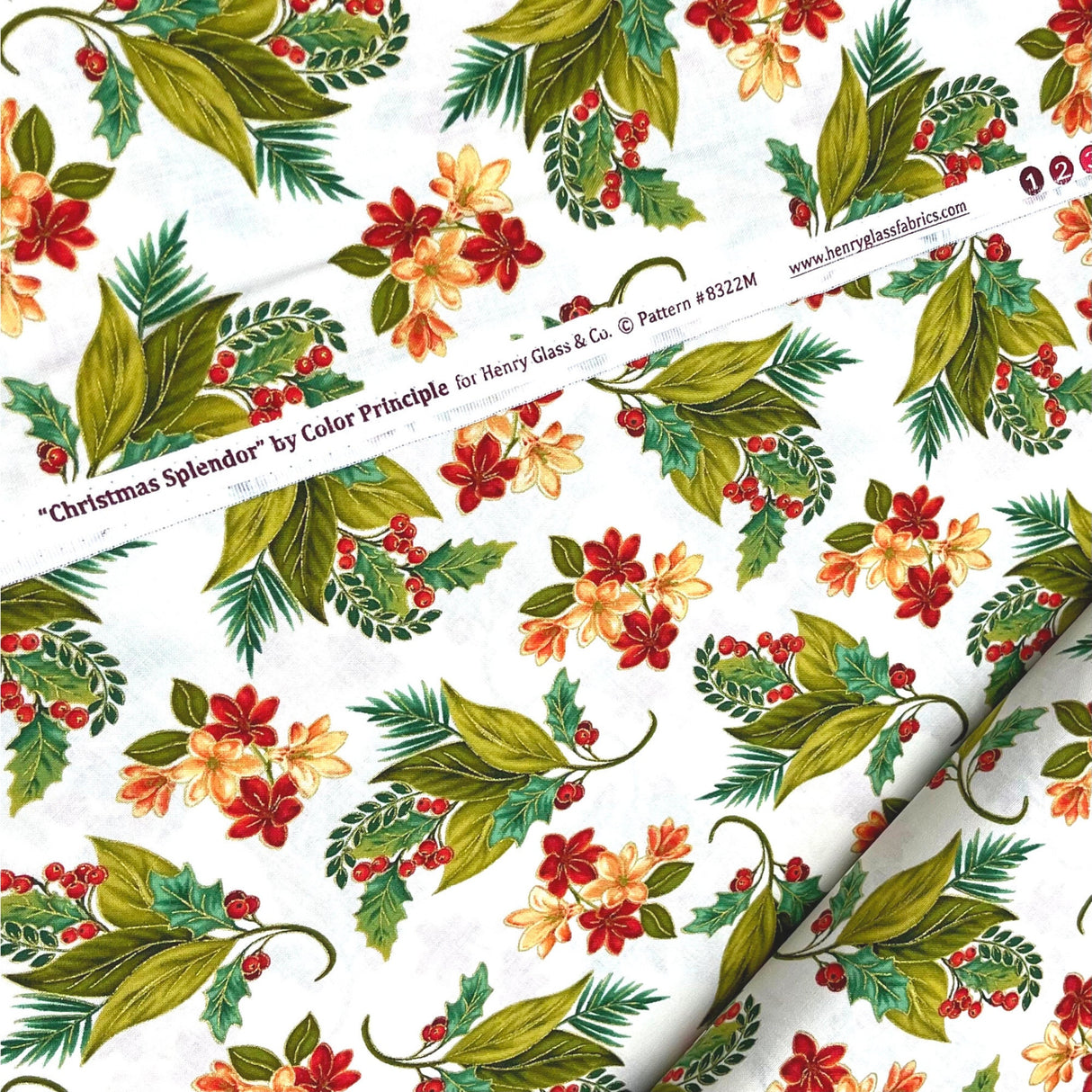 Christmas Splendor fabric Holly floral Cotton Quilting fabric Henry Glass HG8322M-44